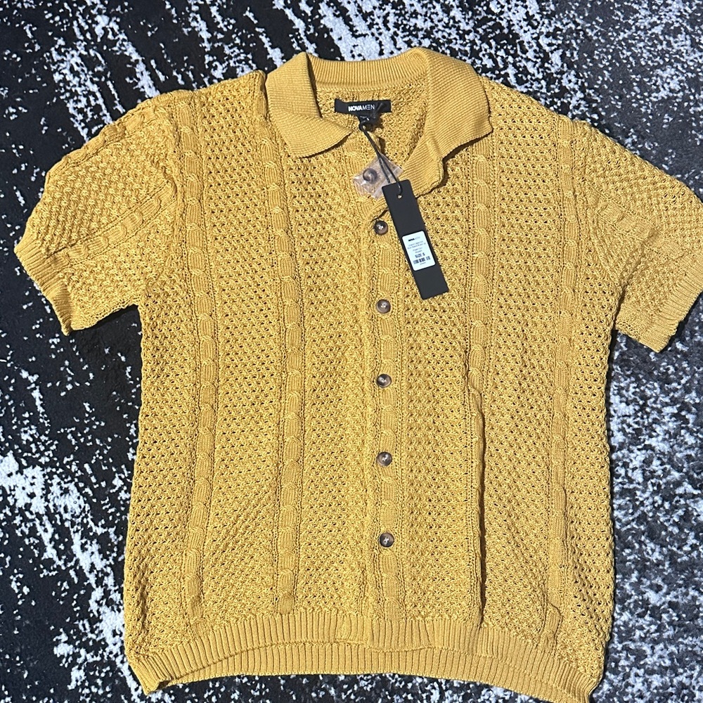 Fashion Nova Mustard Casual Button Down Shirt